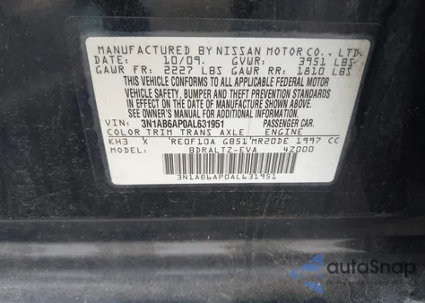 2010 Nissan Sentra 2.0Sr from USA, damaged, VIN 3N1AB6AP0AL631951